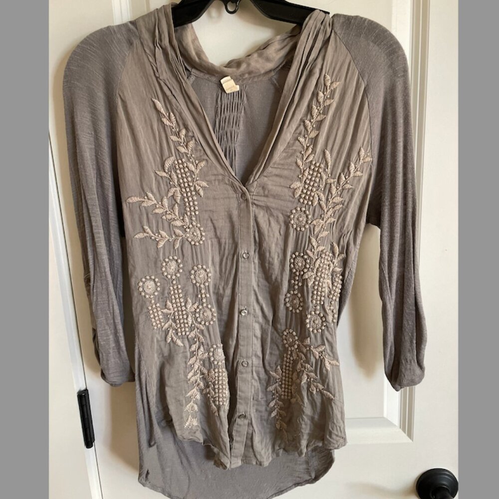 Anthropologie Tiny Brand Embroidered Soft Silk & Cotton Top